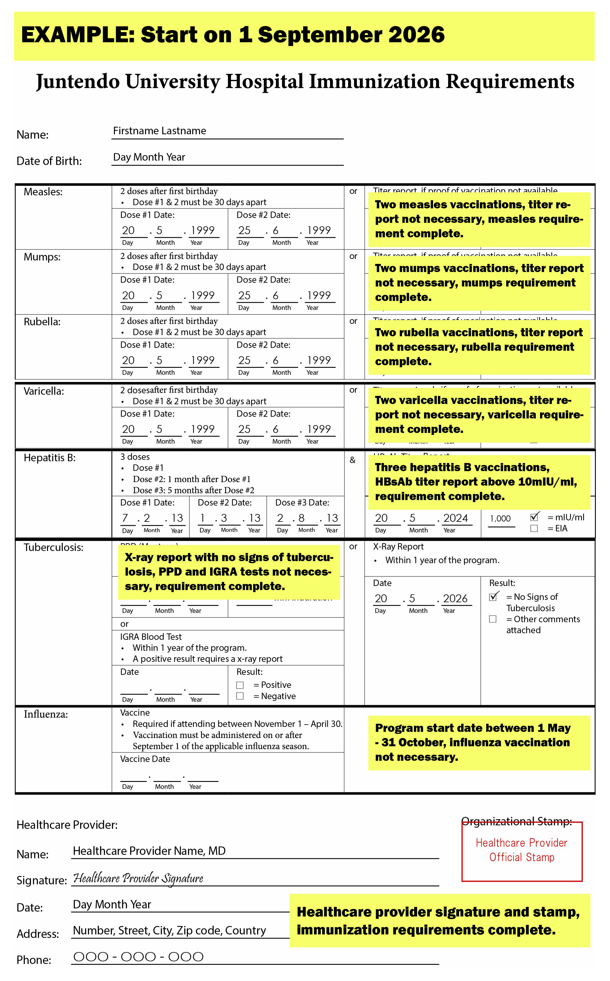 Immunization Requirements - Examples 2026 1