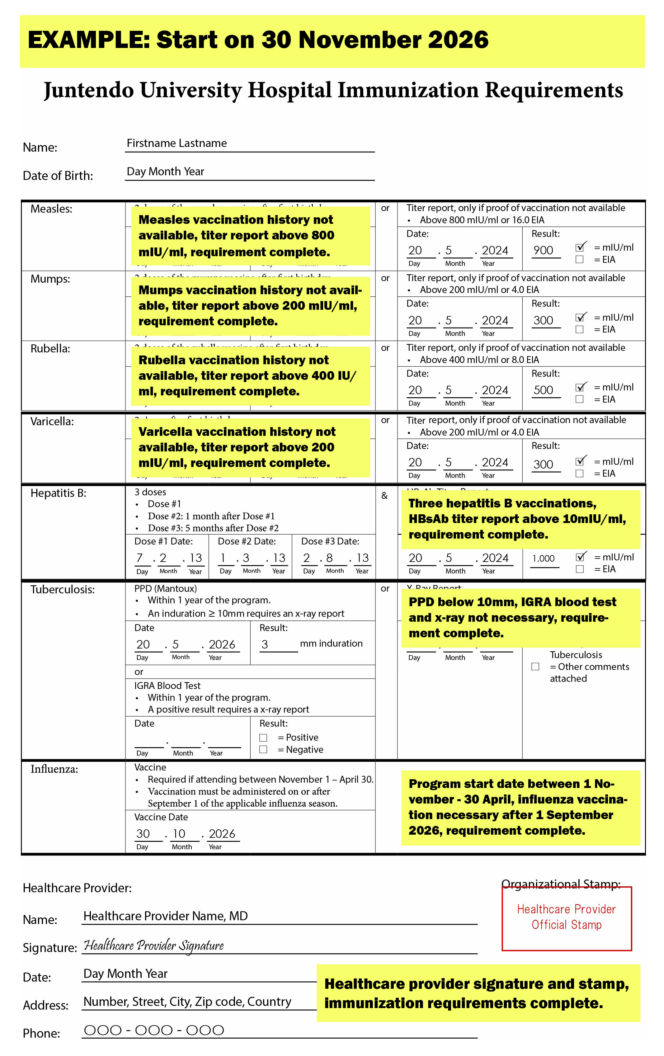 Immunization Requirements - Examples 2026 2